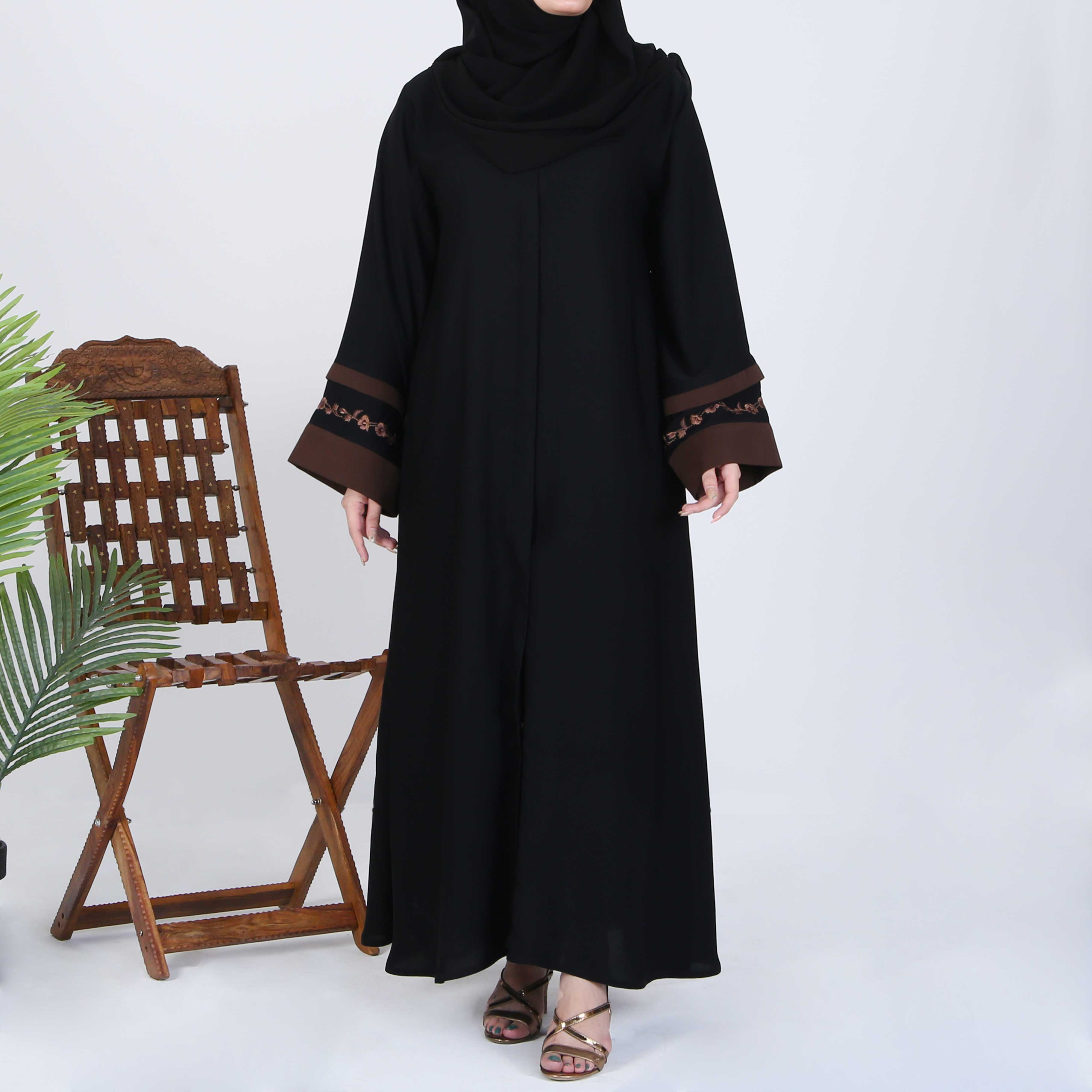 EMBROIDERED OIL BLACK KOREAN ABAYA(RB872)