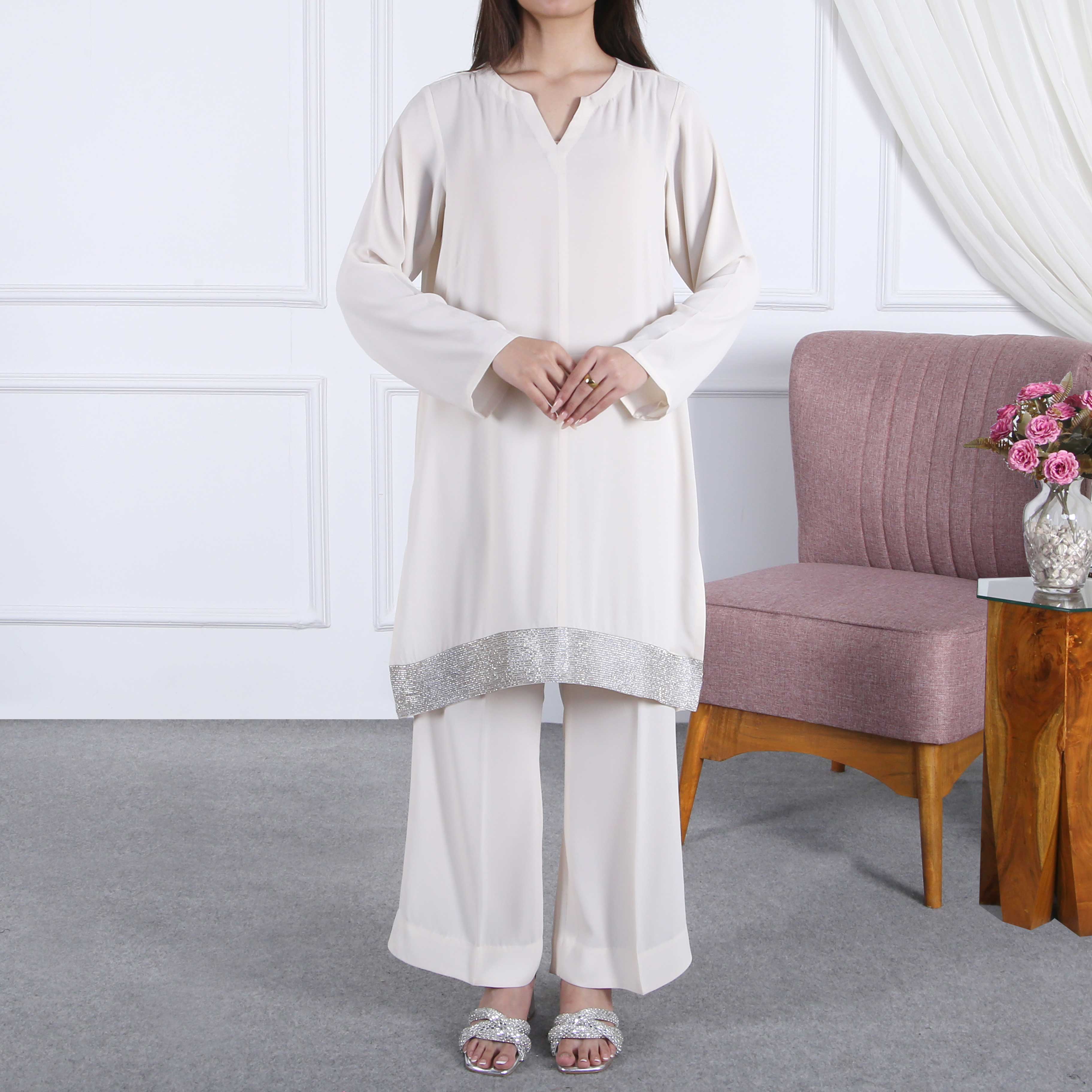 ALL WHITE PERFECTION 2PC SUIT(ST991)