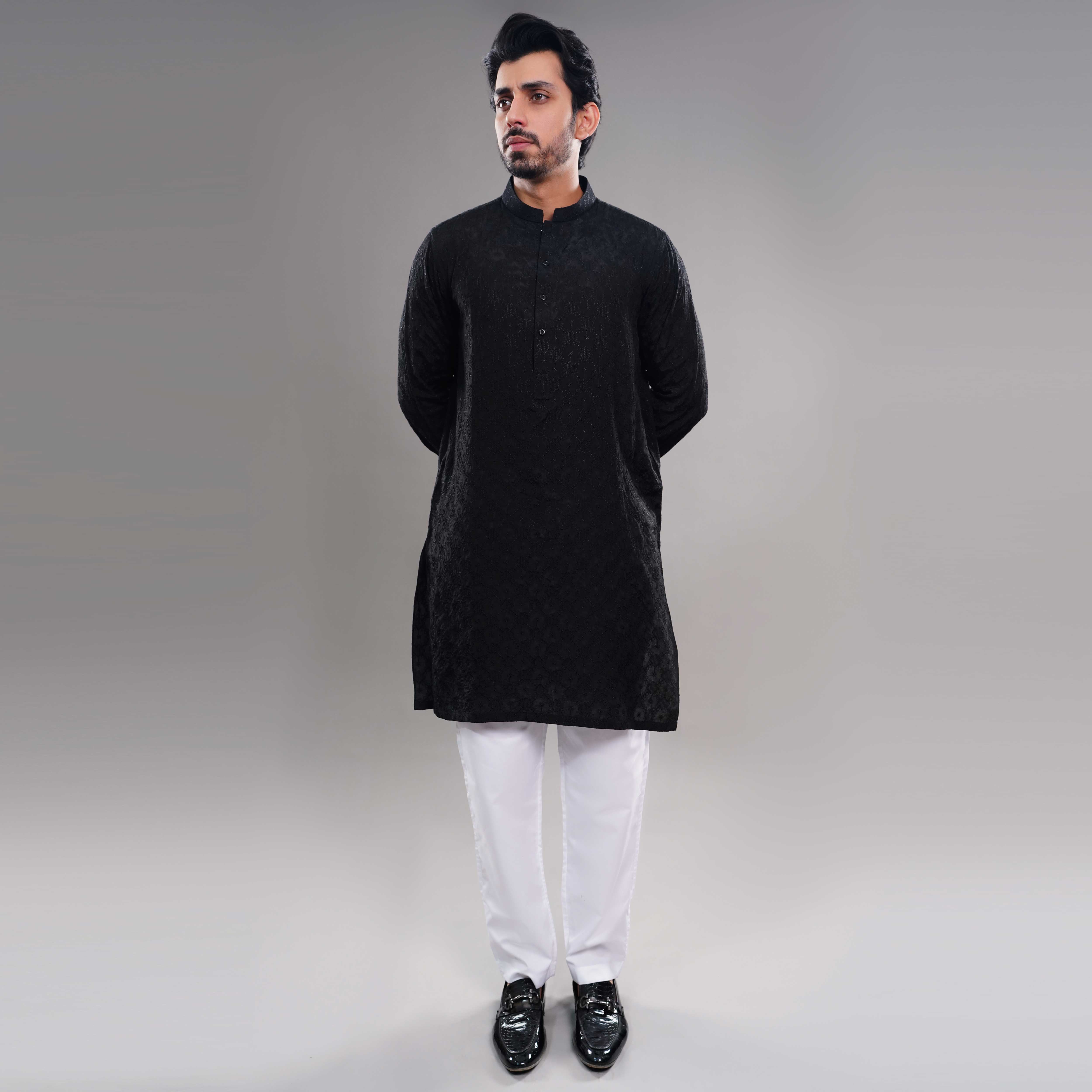 BLACK CHIKANKARI KURTA (ART263)