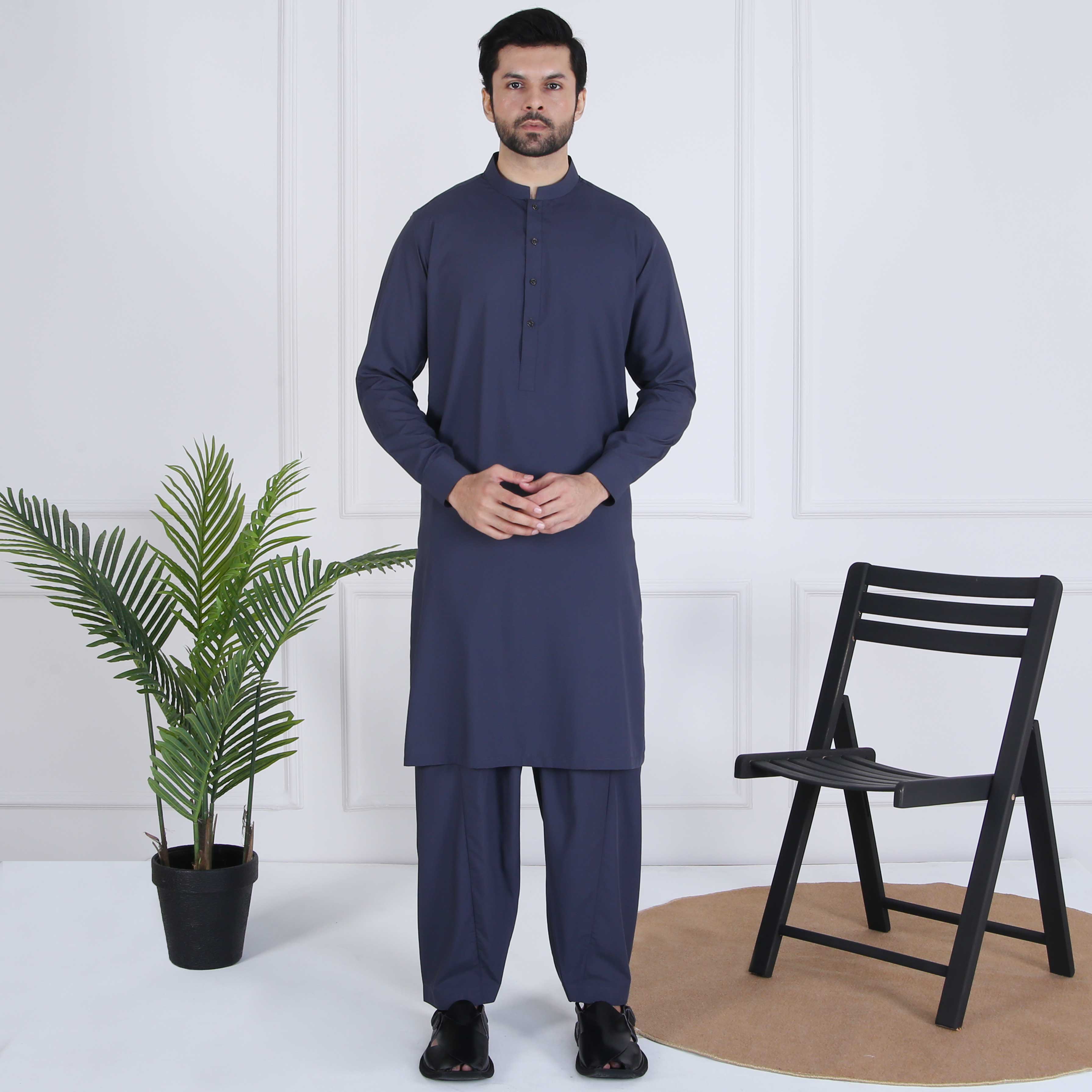 CHARCOAL GREY STITCHED SHALWAR KAMEEZ (ART200)