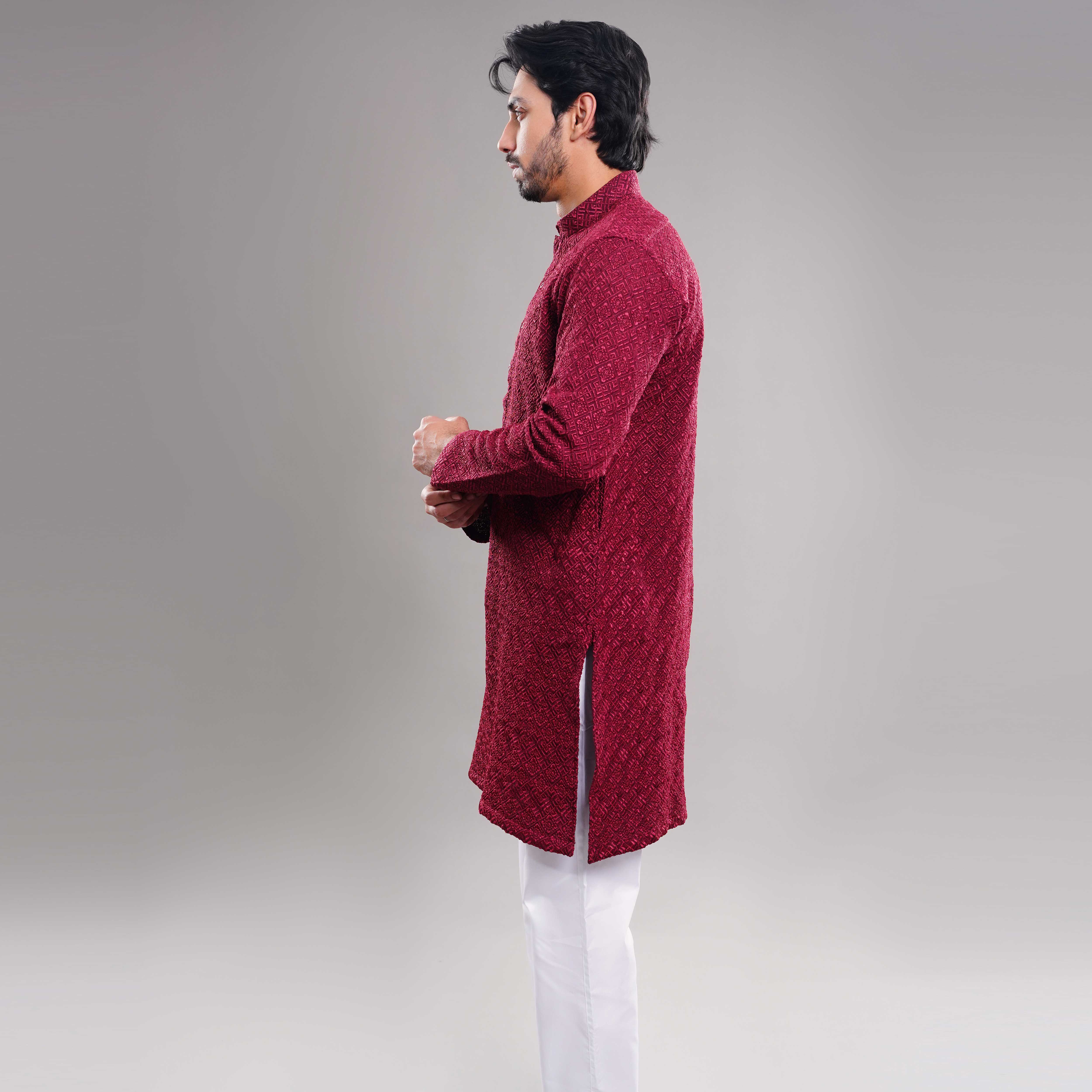 BURGUNDY CHIKANKARI KURTA (ART264)