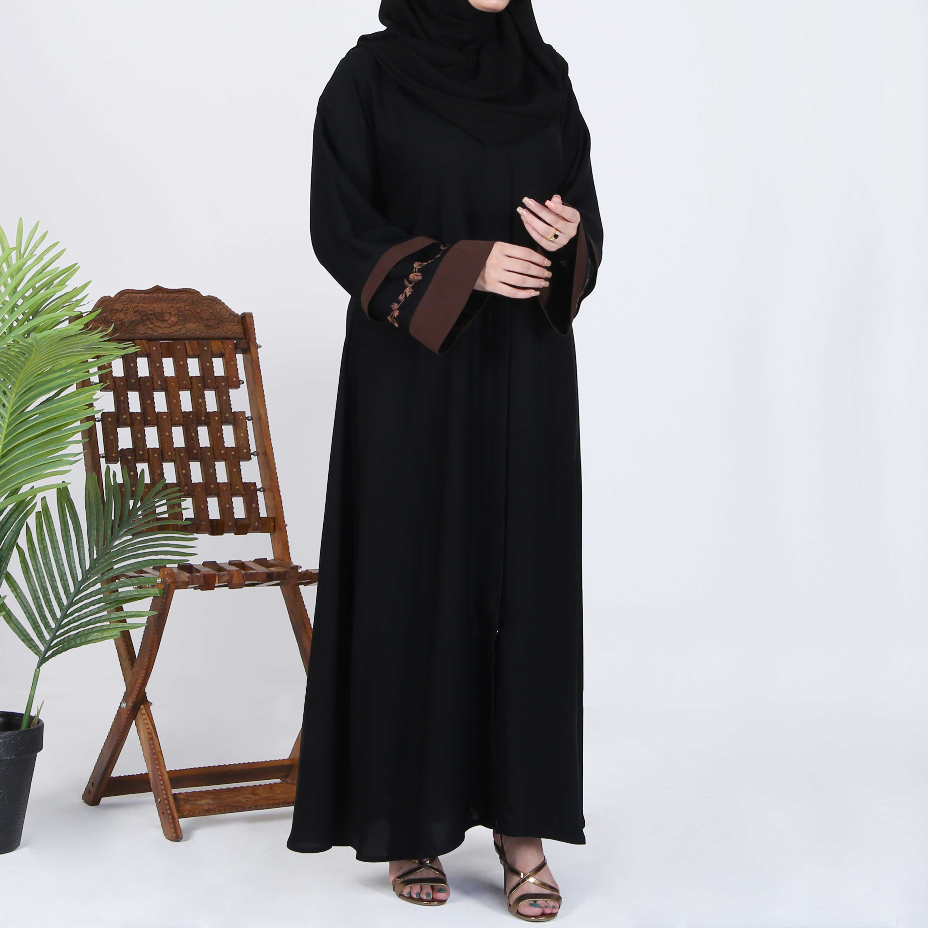 EMBROIDERED OIL BLACK KOREAN ABAYA(RB872)