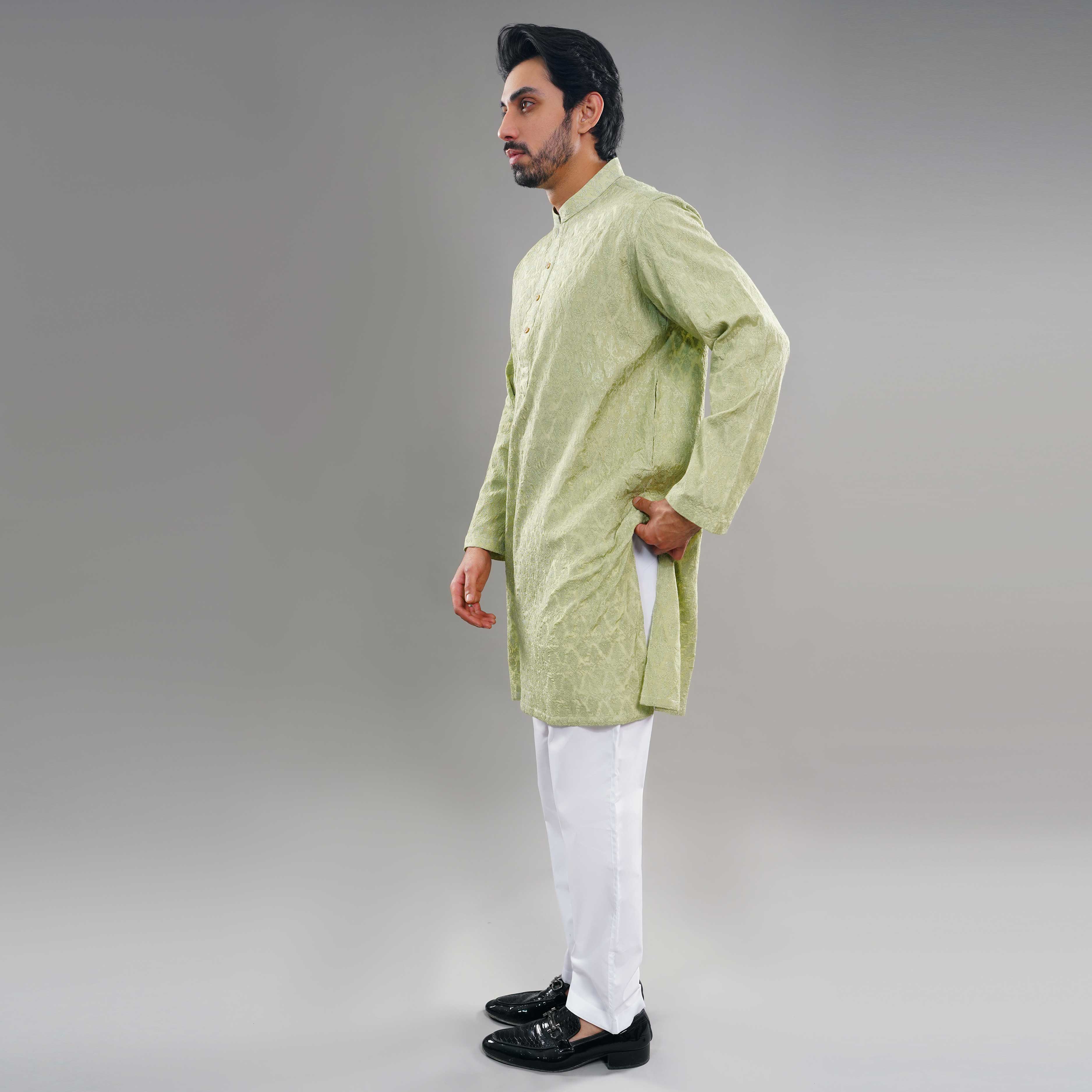 PISTACHIO CHIKANKARI KURTA (ART264)