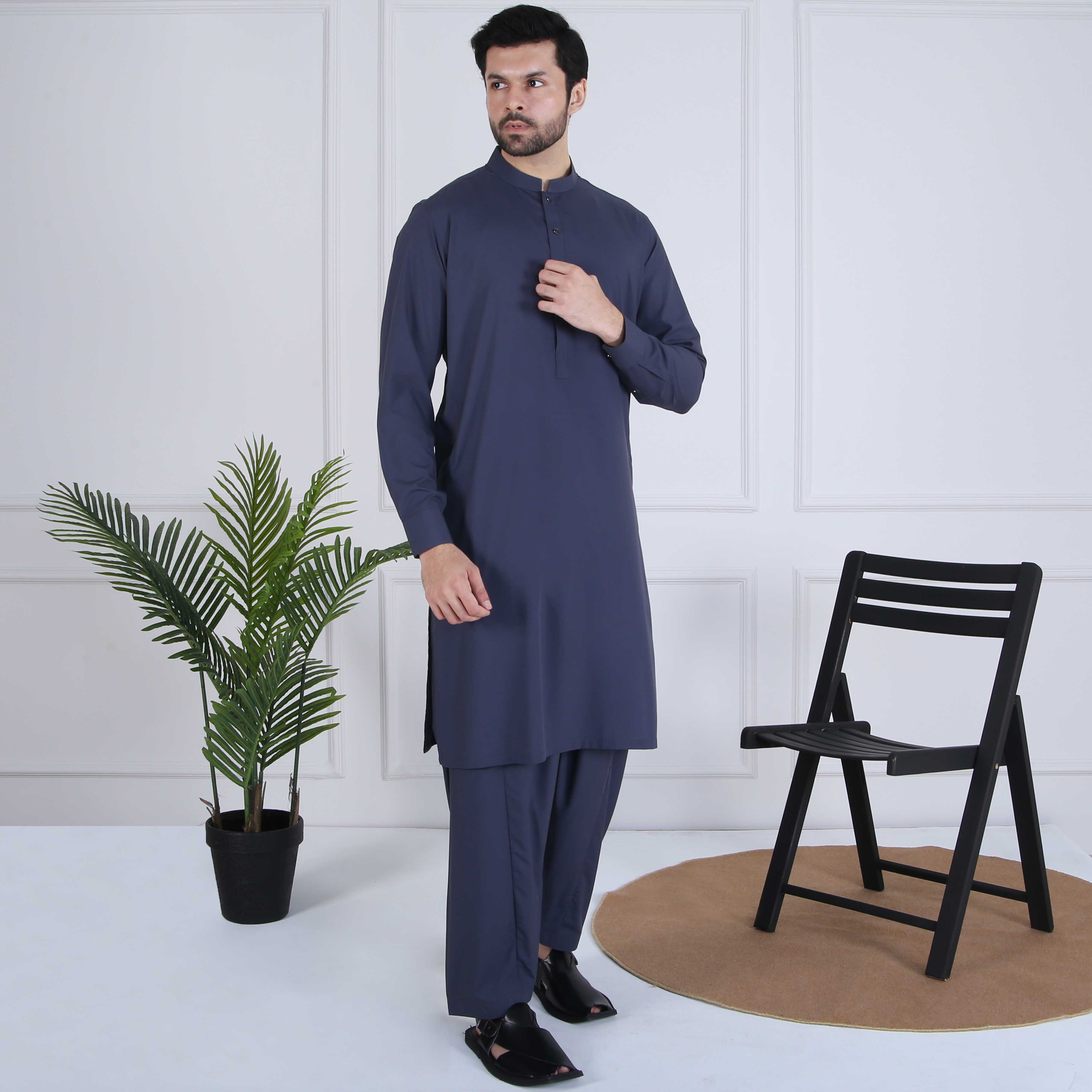 CHARCOAL GREY STITCHED SHALWAR KAMEEZ (ART200)