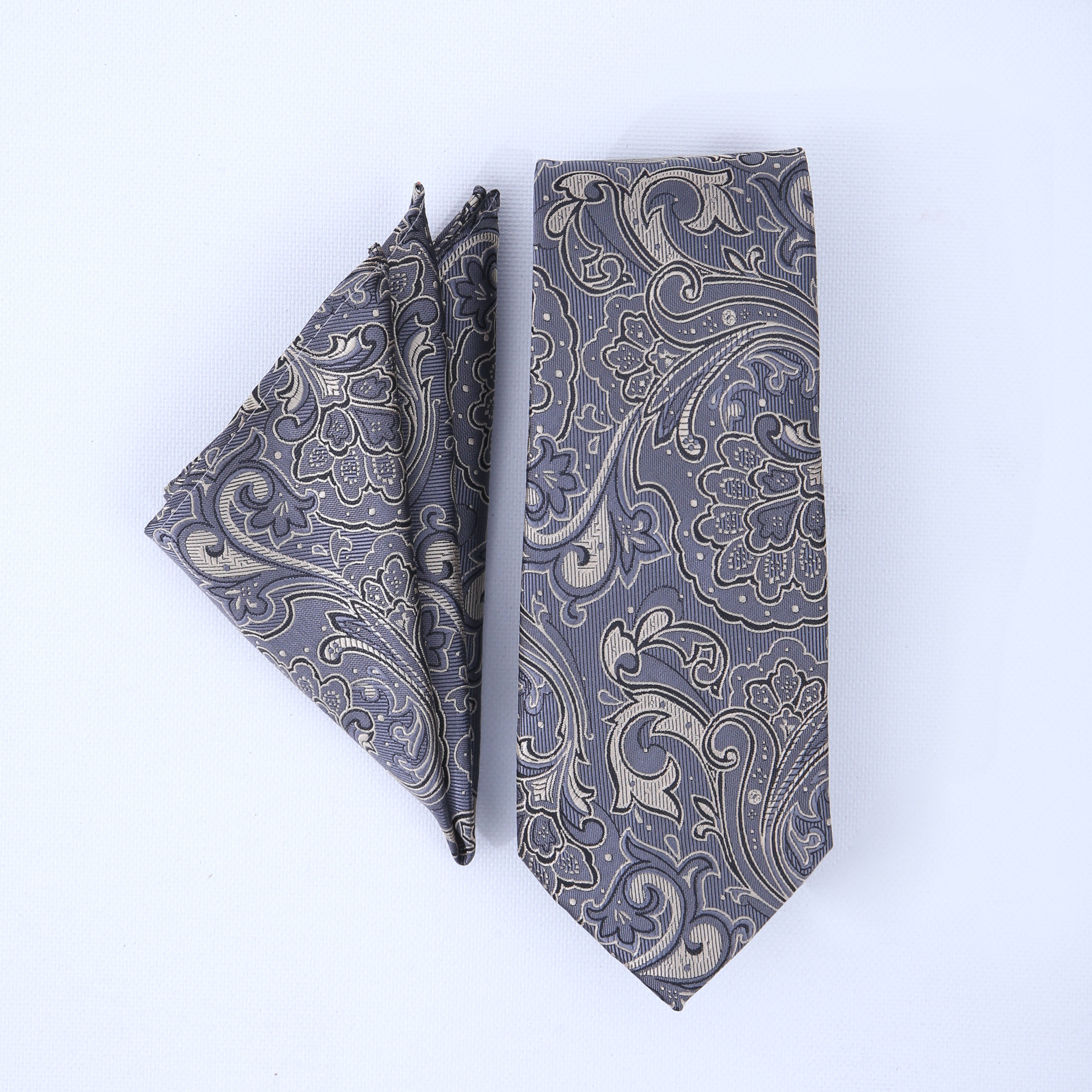 SLATE PRINTED TIE & POCKET SQUARE