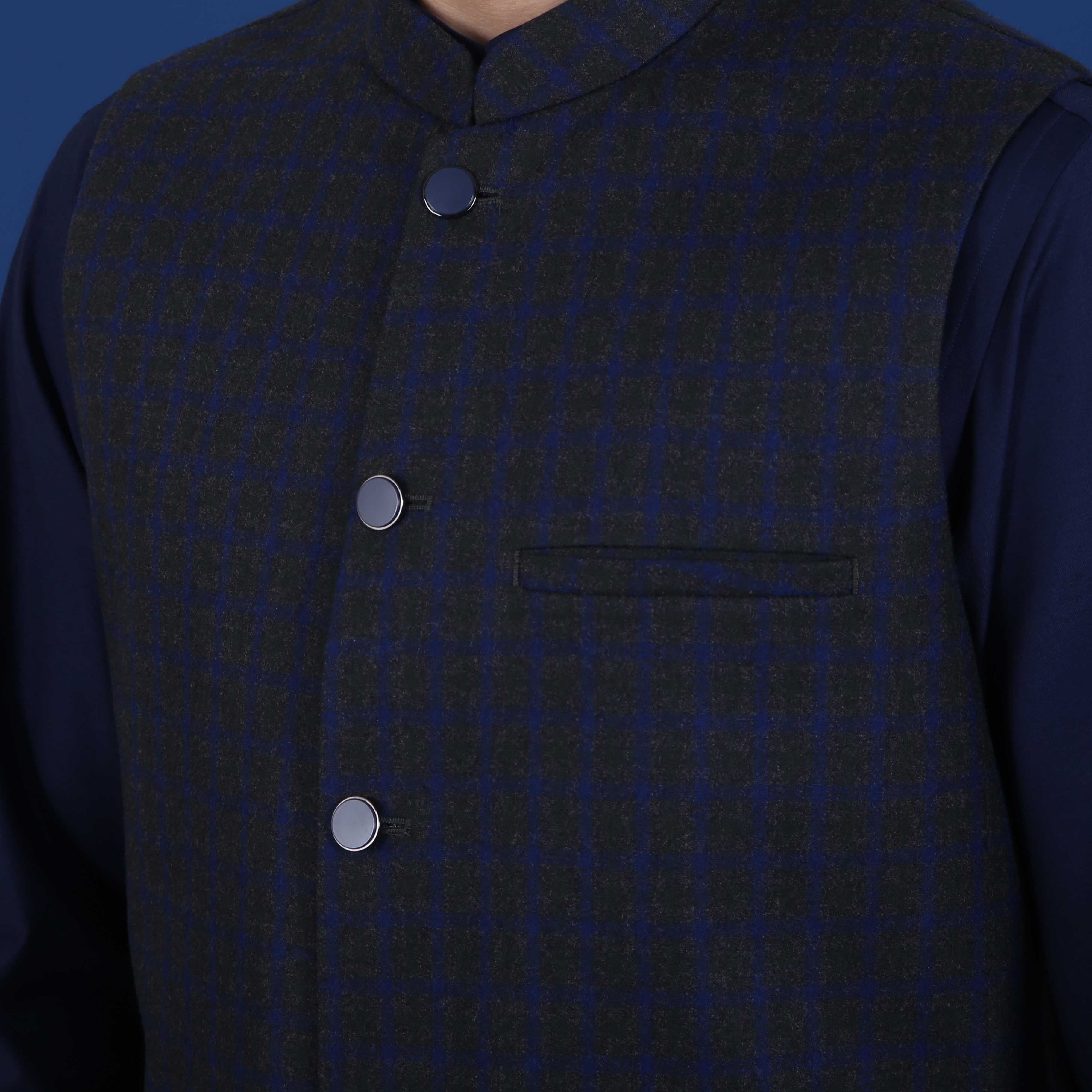 NAVY BLUE CHECK ITALIAN WAIST COAT(ART255)